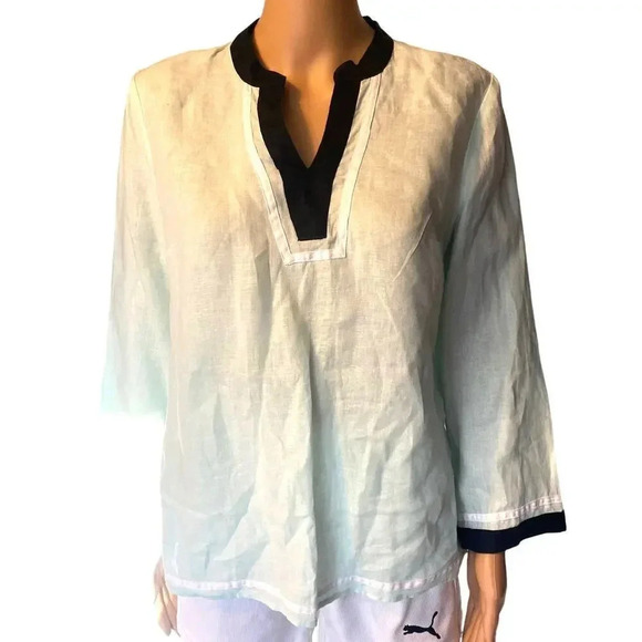 Talbots 100% Linen V Neck Tunic Top Blouse Pullover Women Size SP - Picture 1 of 5